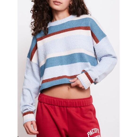 Pacsun Cropped Sweater Striped Blue Size Medium Pullover Style NEW - Picture 1 of 8